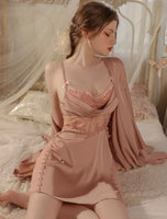 Satin Ruffle Nightgown, Silky Long Lingerie, Pajama, Lace Robe, Bridal Nightie