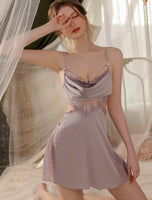 Satin Ruffle Nightgown, Silky Long Lingerie, Pajama, Lace Robe, Bridal Nightie