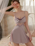 Satin Ruffle Nightgown, Silky Long Lingerie, Pajama, Lace Robe, Bridal Nightie