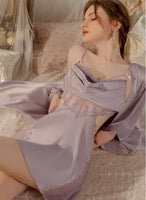 Satin Ruffle Nightgown, Silky Long Lingerie, Pajama, Lace Robe, Bridal Nightie