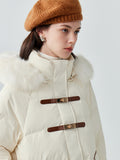 Fur collar hooded white duck down jacket women's long warm jacket