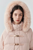 Fur collar hooded white duck down jacket women's long warm jacket