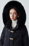 Fur collar hooded white duck down jacket women's long warm jacket