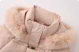 Fur collar hooded white duck down jacket women's long warm jacket