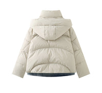 Women's hooded drawstring double pocket long white duck down down jacket