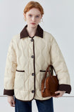 Double pocket gourd check short down jacket for women winter