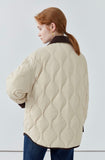 Double pocket gourd check short down jacket for women winter