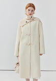 Leather button knitted scarf coat for women petite long double-sided woolen coat