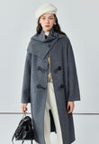 Leather button knitted scarf coat for women petite long double-sided woolen coat