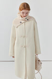 Leather button knitted scarf coat for women petite long double-sided woolen coat