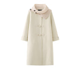 Leather button knitted scarf coat for women petite long double-sided woolen coat