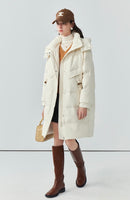 Hooded Horn Button Down Jacket Women's Loose White Duck Down Thick Jacket Winter