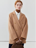 High-end suit collar double-sided woolen coat for women autumn solid color wool coat