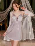 Satin Lace Nightgown, Silky Long Lingerie, Pajama, Lace Robe, Bridal Nightie