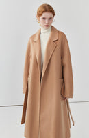 Hepburn style double-sided woolen coat, women cashmere wool solid color long coat