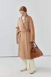 Hepburn style double-sided woolen coat, women cashmere wool solid color long coat