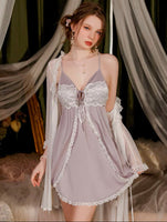 Satin Lace Nightgown, Silky Long Lingerie, Pajama, Lace Robe, Bridal Nightie