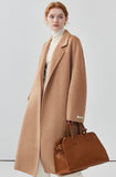 Hepburn style double-sided woolen coat, women cashmere wool solid color long coat