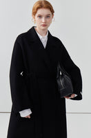 Hepburn style double-sided woolen coat, women cashmere wool solid color long coat
