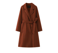 Hepburn style double-sided woolen coat, women cashmere wool solid color long coat