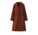 Hepburn style double-sided woolen coat, women cashmere wool solid color long coat