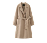 Hepburn style double-sided woolen coat, women cashmere wool solid color long coat