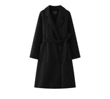 Hepburn style double-sided woolen coat, women cashmere wool solid color long coat