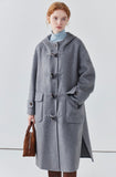 Hooded horn button long double-sided woolen coat women's sheep wool coat autumn/ winter