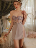 Satin Nightgown, Embroidery See Through Nightie, Lingerie, Pajama, Loungewear