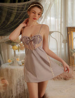 Satin Nightgown, Embroidery See Through Nightie, Lingerie, Pajama, Loungewear