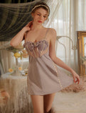 Satin Nightgown, Embroidery See Through Nightie, Lingerie, Pajama, Loungewear
