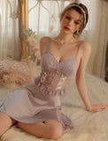 Satin Nightgown, Embroidery See Through Nightie, Lingerie, Pajama, Loungewear