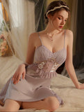 Satin Nightgown, Embroidery See Through Nightie, Lingerie, Pajama, Loungewear