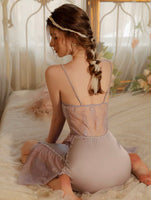 Satin Nightgown, Embroidery See Through Nightie, Lingerie, Pajama, Loungewear