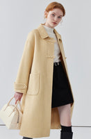 Double-sided cashmere wool coat for women, age-reducing yellow wool coat