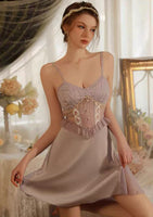Satin Nightgown, Embroidery See Through Nightie, Lingerie, Pajama, Loungewear