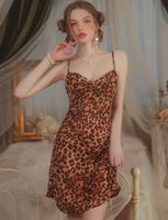Satin Nightgown, Leopard Print Nightie, Lingerie, Pajama, Loungewear