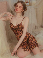 Satin Nightgown, Leopard Print Nightie, Lingerie, Pajama, Loungewear