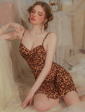 Satin Nightgown, Leopard Print Nightie, Lingerie, Pajama, Loungewear