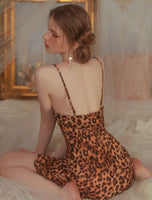 Satin Nightgown, Leopard Print Nightie, Lingerie, Pajama, Loungewear