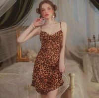Satin Nightgown, Leopard Print Nightie, Lingerie, Pajama, Loungewear