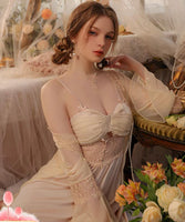 Princess Satin Chiffon Nightgown, Silky Lingerie, Pajama, Lace Robe, Bridal Nightie