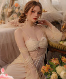 Princess Satin Chiffon Nightgown, Silky Lingerie, Pajama, Lace Robe, Bridal Nightie