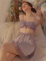 Princess Satin Chiffon Nightgown, Silky Lingerie, Pajama, Lace Robe, Bridal Nightie