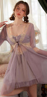 Princess Satin Chiffon Nightgown, Silky Lingerie, Pajama, Lace Robe, Bridal Nightie