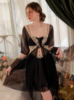 Princess Satin Chiffon Nightgown, Silky Lingerie, Pajama, Lace Robe, Bridal Nightie