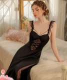 Satin Lace Nightgown, Embroidery Long Lingerie, Pajama, Nightdress, Loungewear