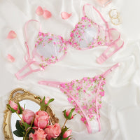 Floral Sheer Cup Lingerie Set, Lace Bra Set, Bralette