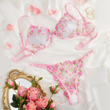 Floral Sheer Cup Lingerie Set, Lace Bra Set, Bralette