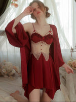 Princess Satin Lace Nightgown, Silky Long Lingerie, Pajama, Lace Robe, Bridal Nightie